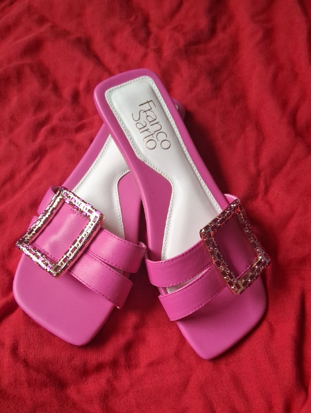 Franco Sarto Hot Pink Crystal Buckle Slide Mules - Picture 2 of 5
